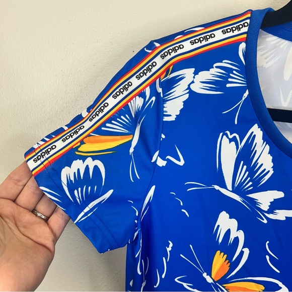 Adidas Blue Butterfly Tropical Dress Womens S Rainbow Athleisure Sporty Tennis - Picture 8 of 13